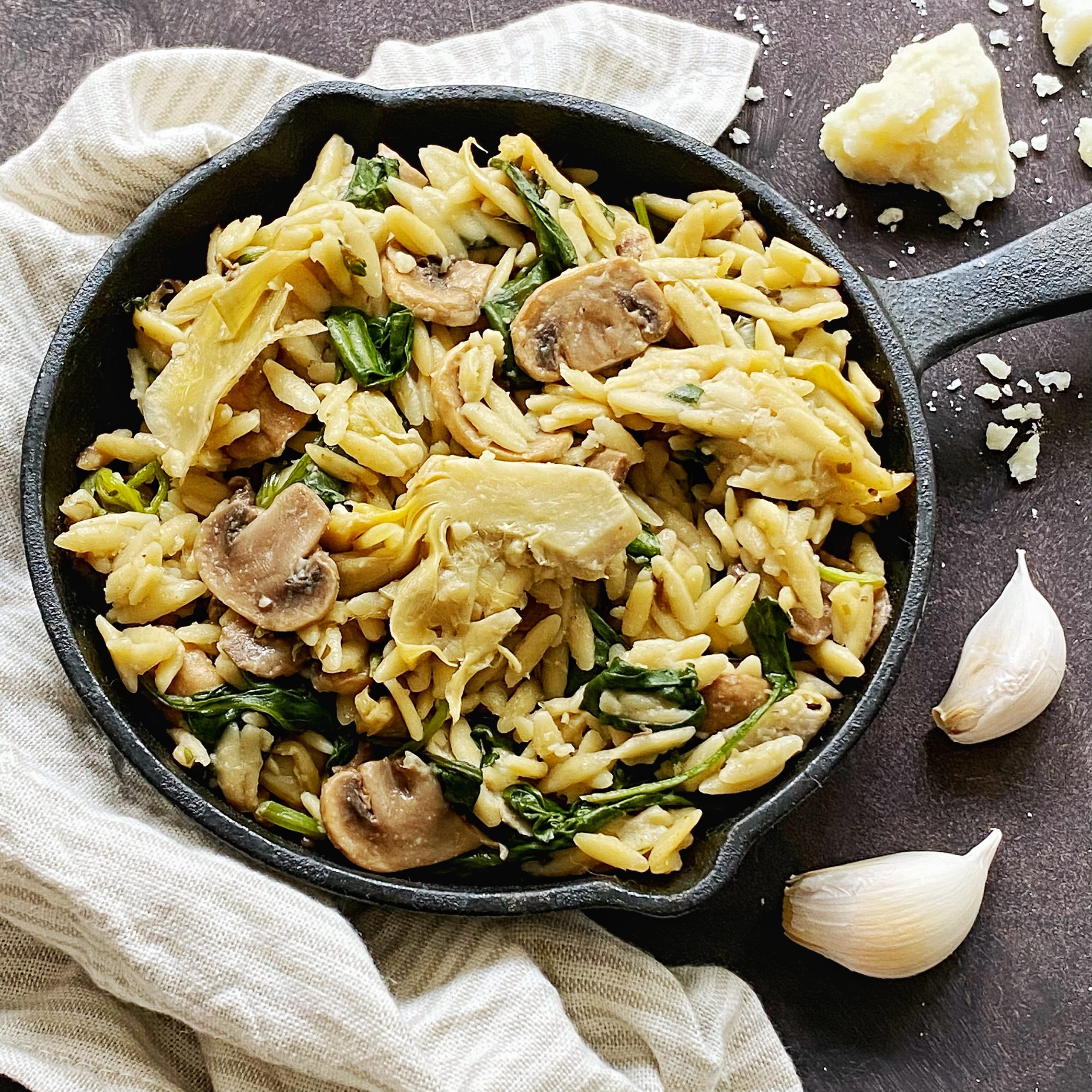 Romige orzo met artisjok, spinazie en champignons Made from Scratch
