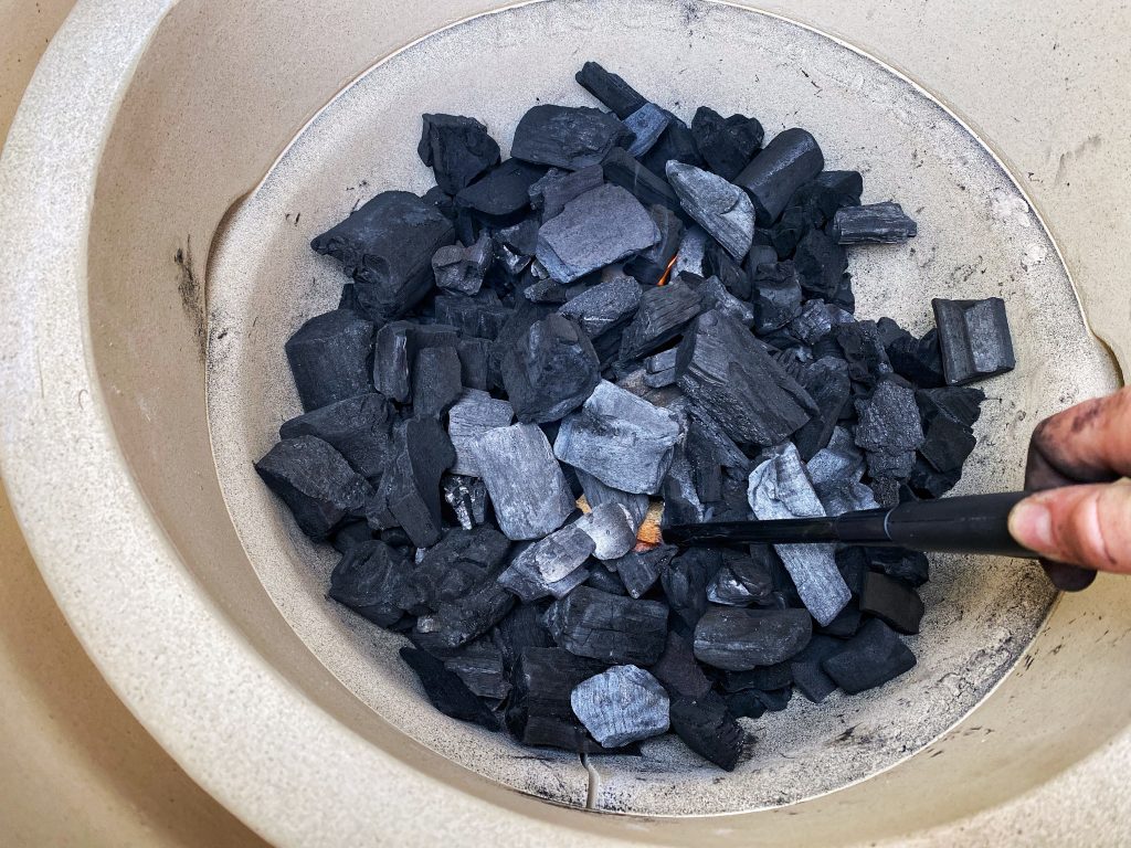 lighting charcoal in kamado
